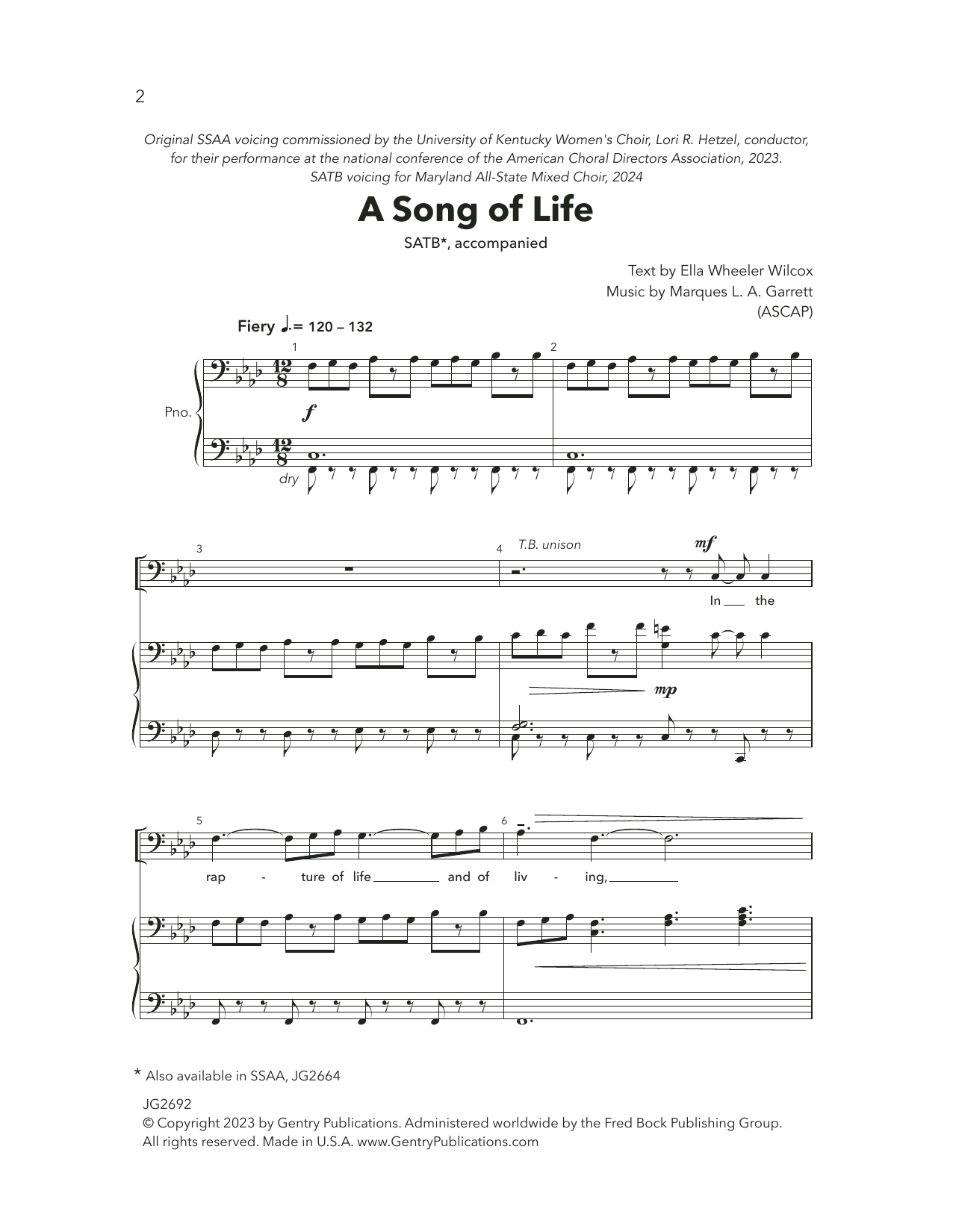 Marques L.A. Garrett A Song Of Life Sheet Music