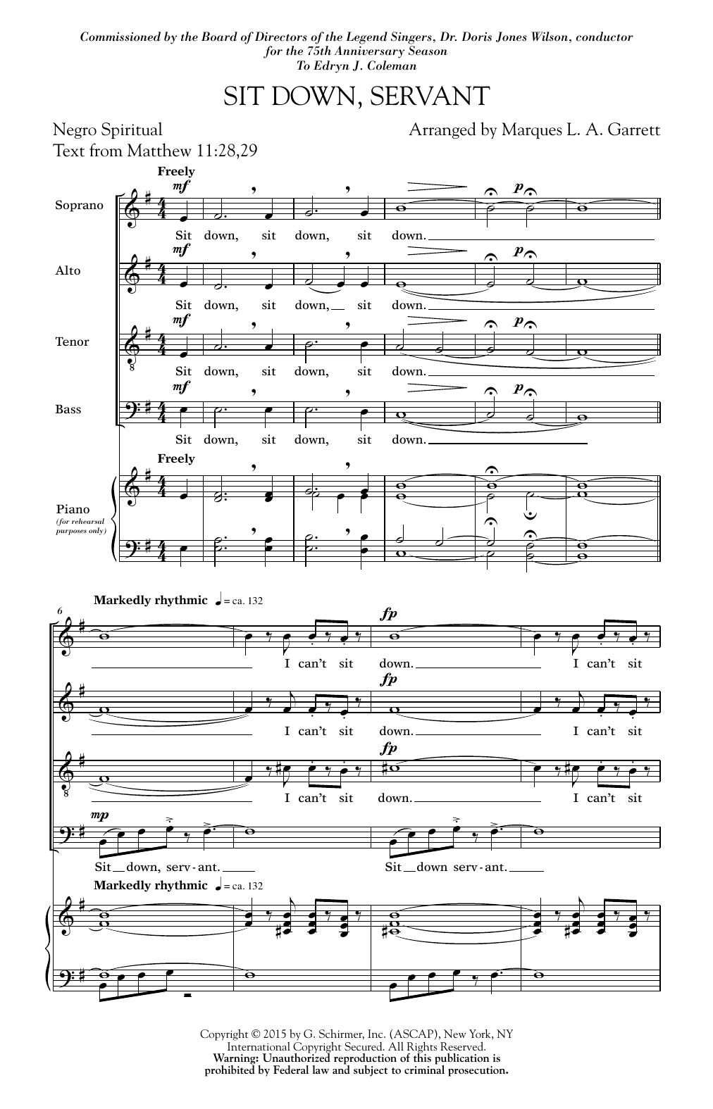 Marques L.A. Garrett Sit Down, Servant Sheet Music