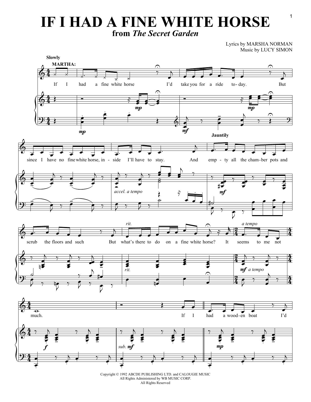 Marsha Norman If I Had A Fine White Horse Sheet Music