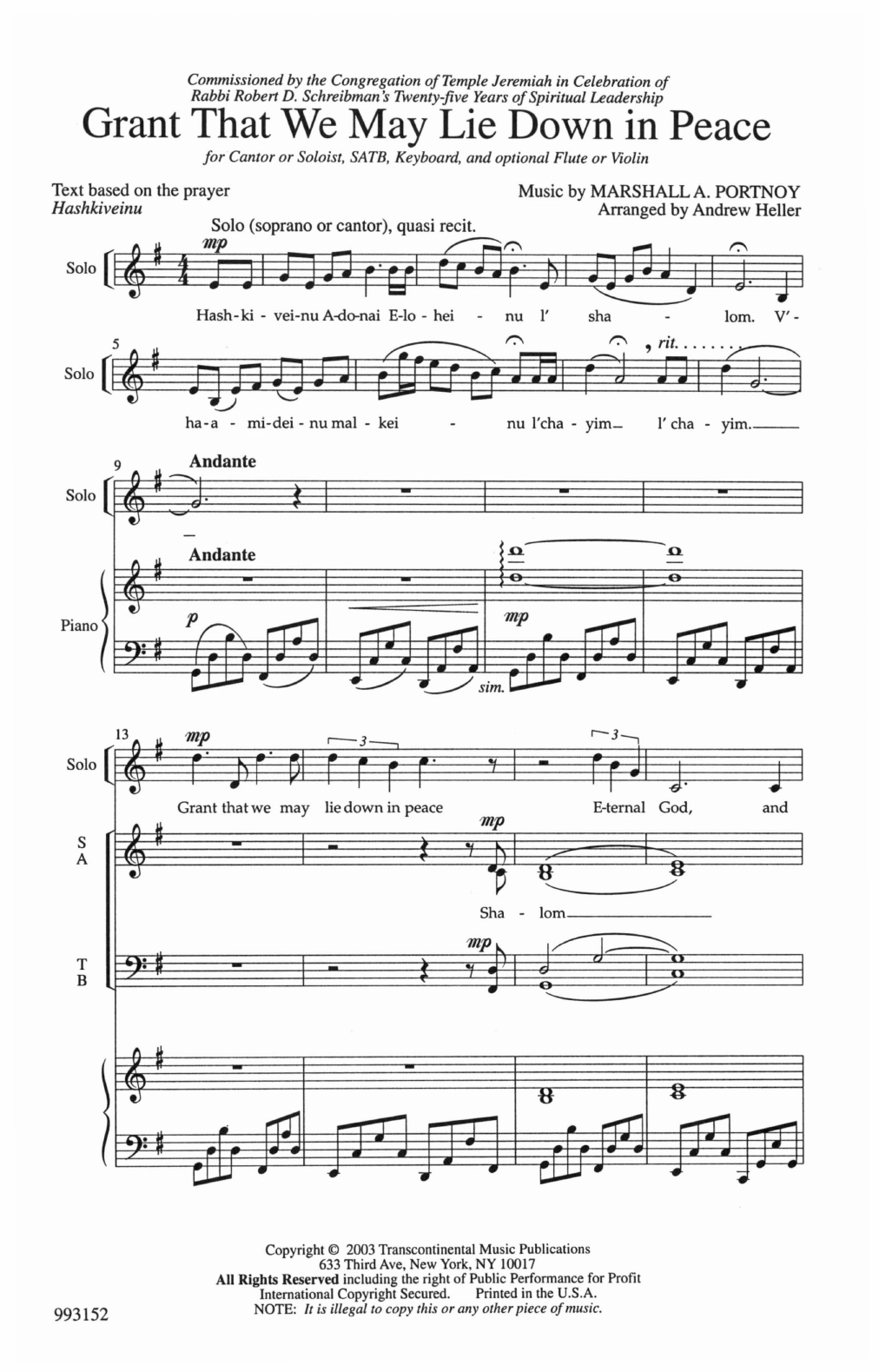 Marshall Portnoy Grant That We Lie Down Sheet Music