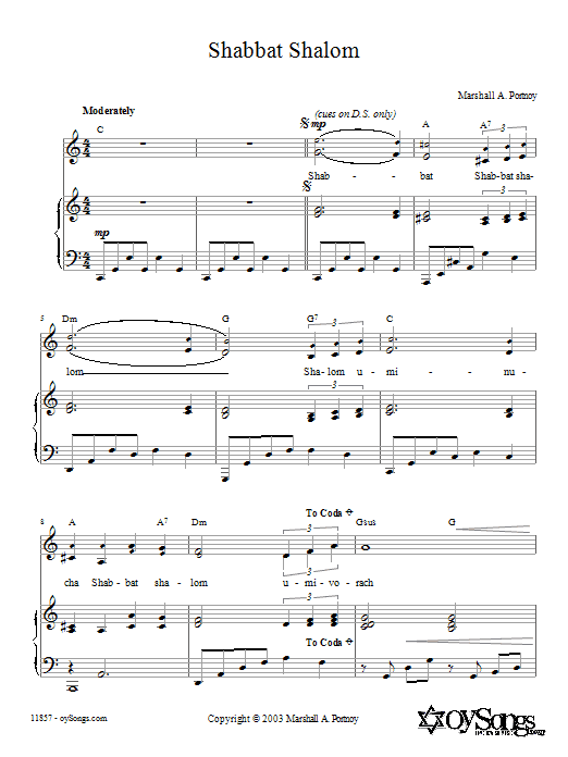 Marshall Portnoy Shabbat Shalom Sheet Music