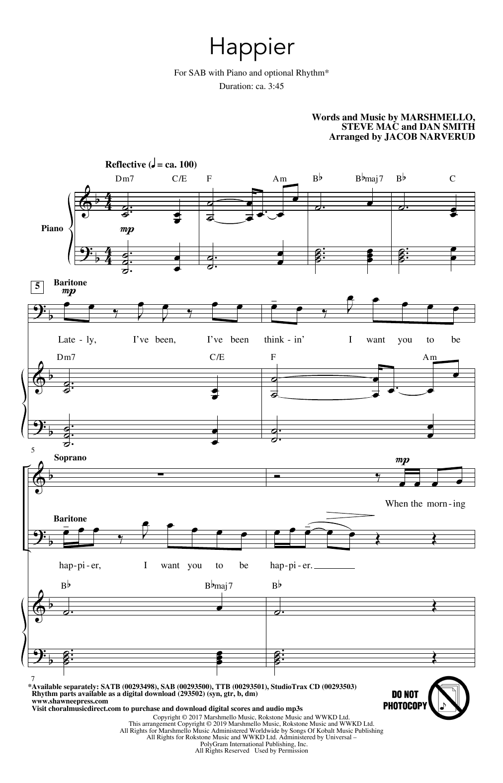 Marshmello & Bastille Happier (arr. Jacob Narverud) Sheet Music