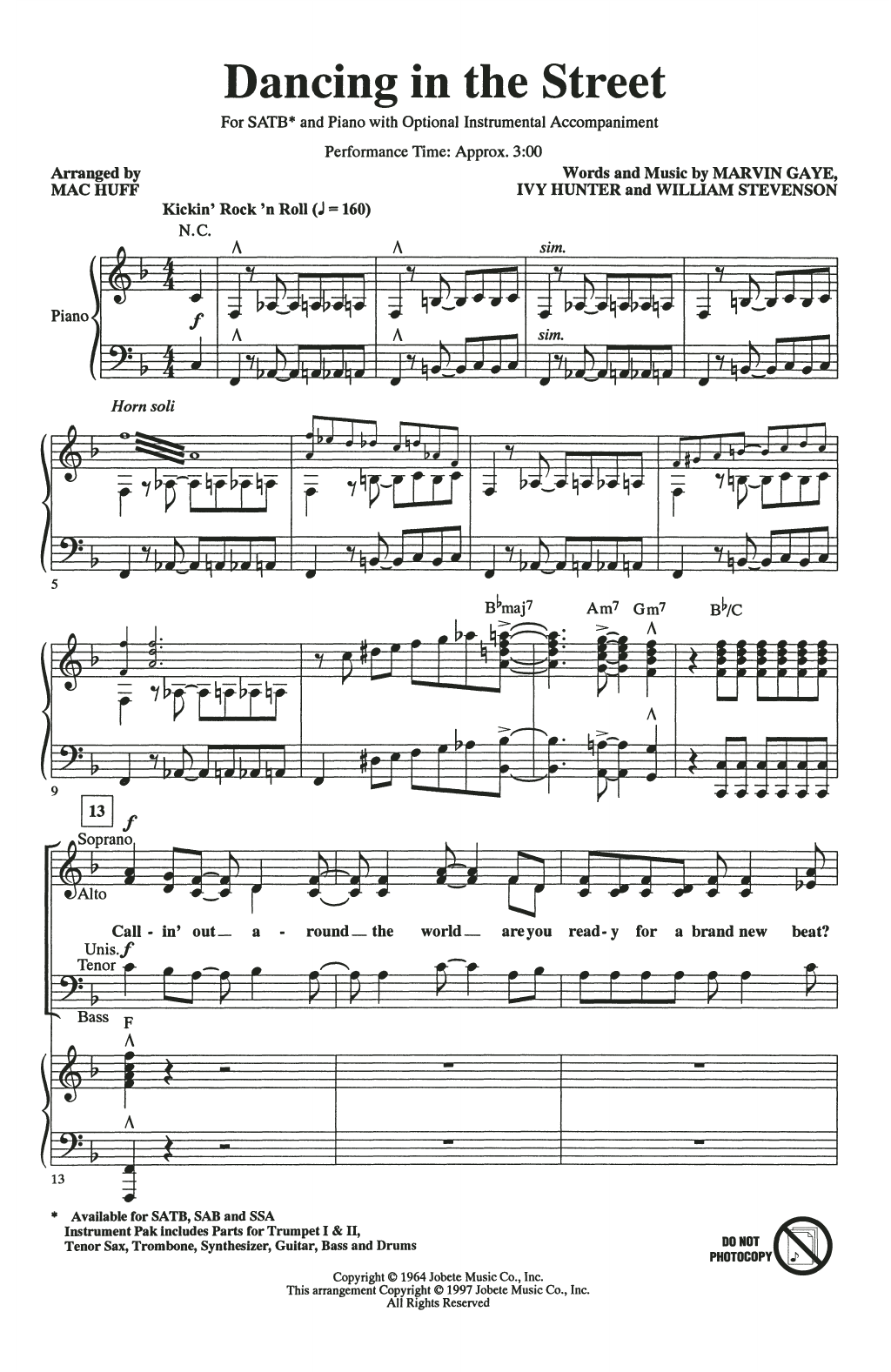 Martha & The Vandellas Dancing In The Street (arr. Mac Huff) Sheet Music