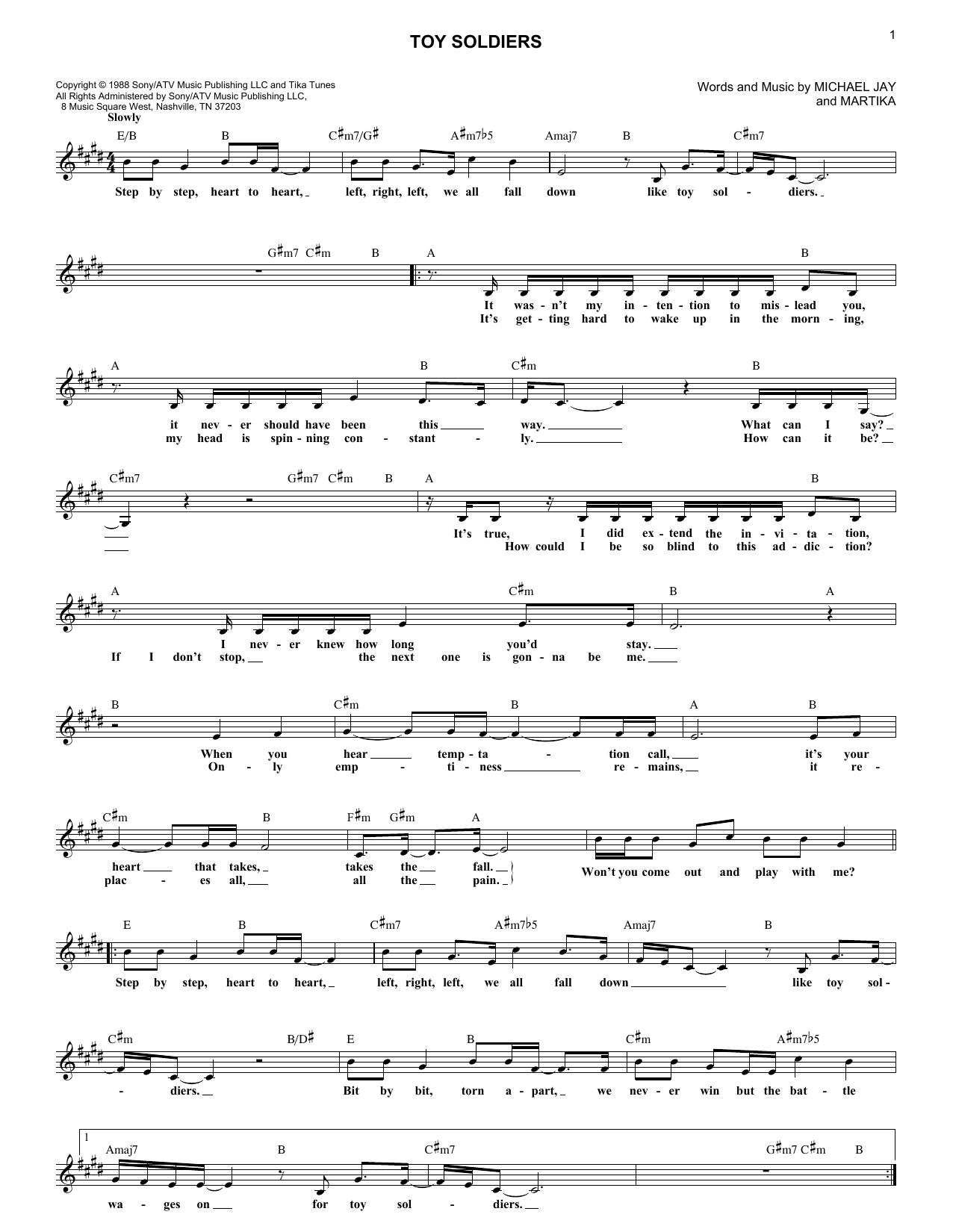 Martika Toy Soldiers Sheet Music