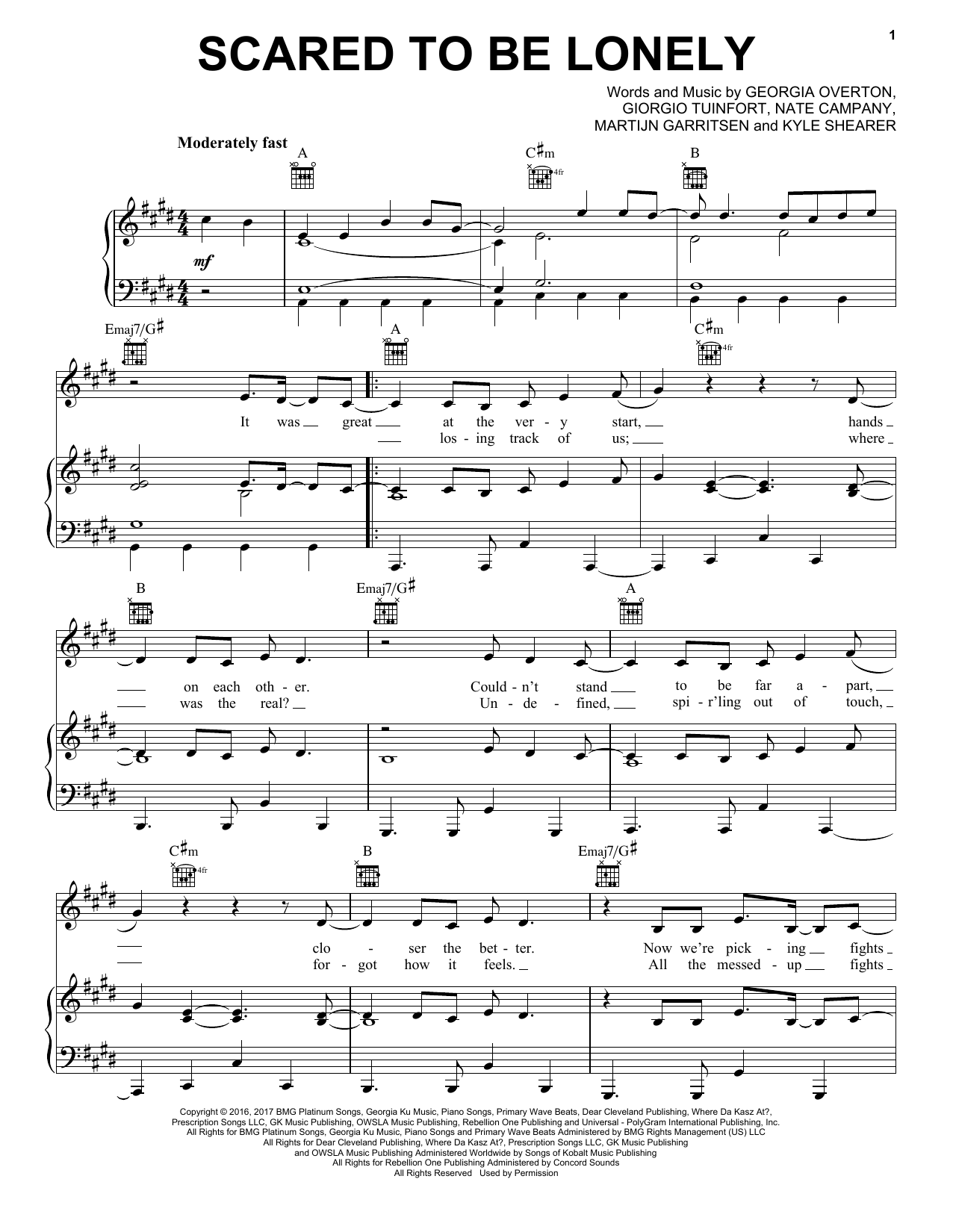 Martin Garrix & Dua Lipa Scared To Be Lonely Sheet Music