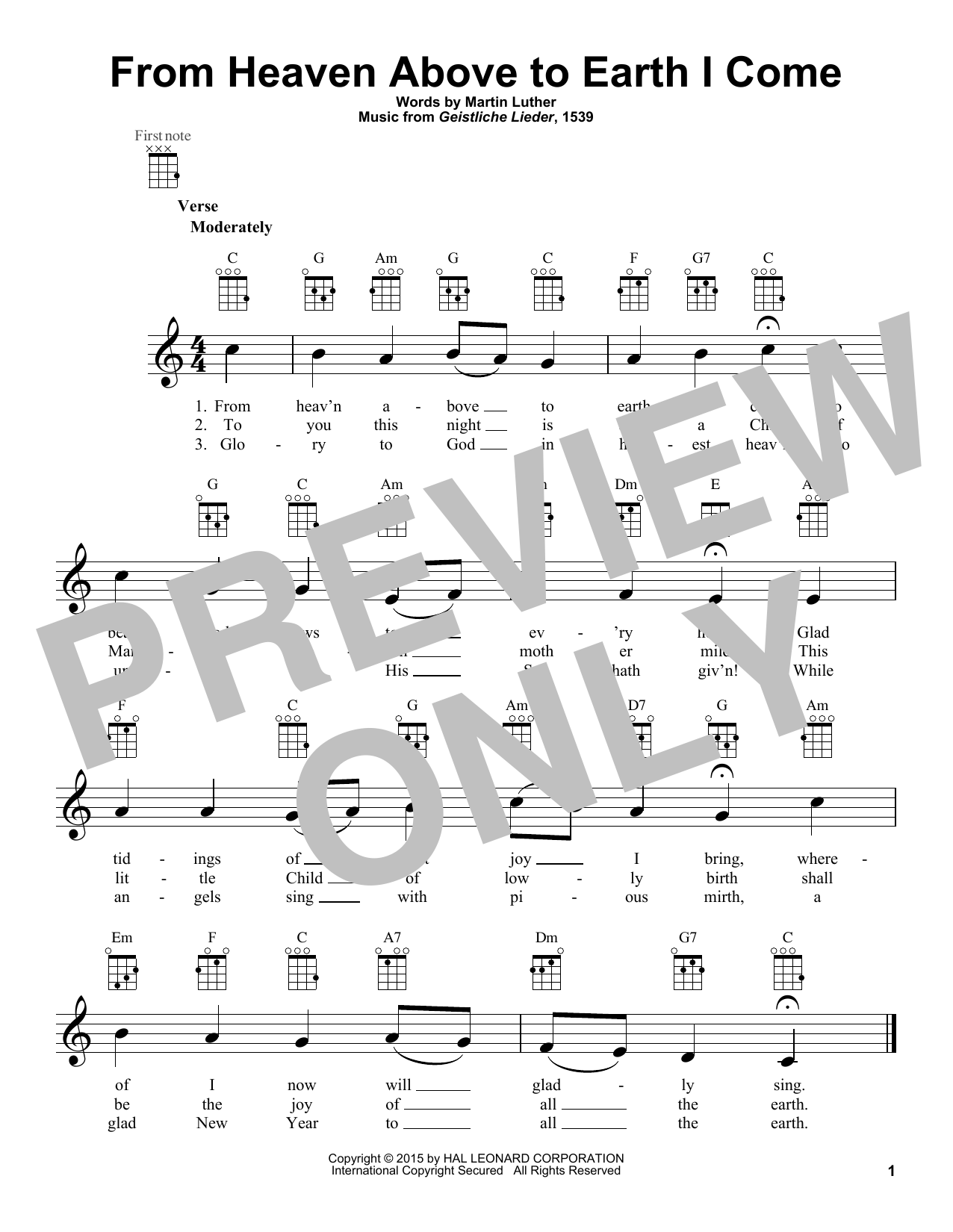 Martin Luther From Heaven Above To Earth I Come Sheet Music