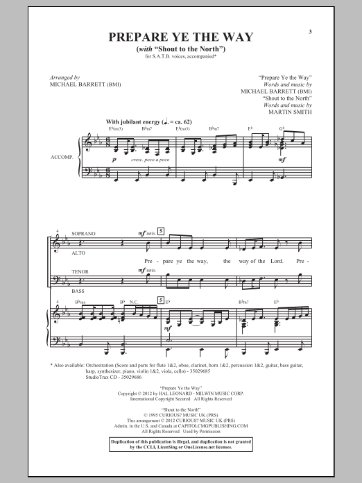 Martin Smith Shout To The North Sheet Music