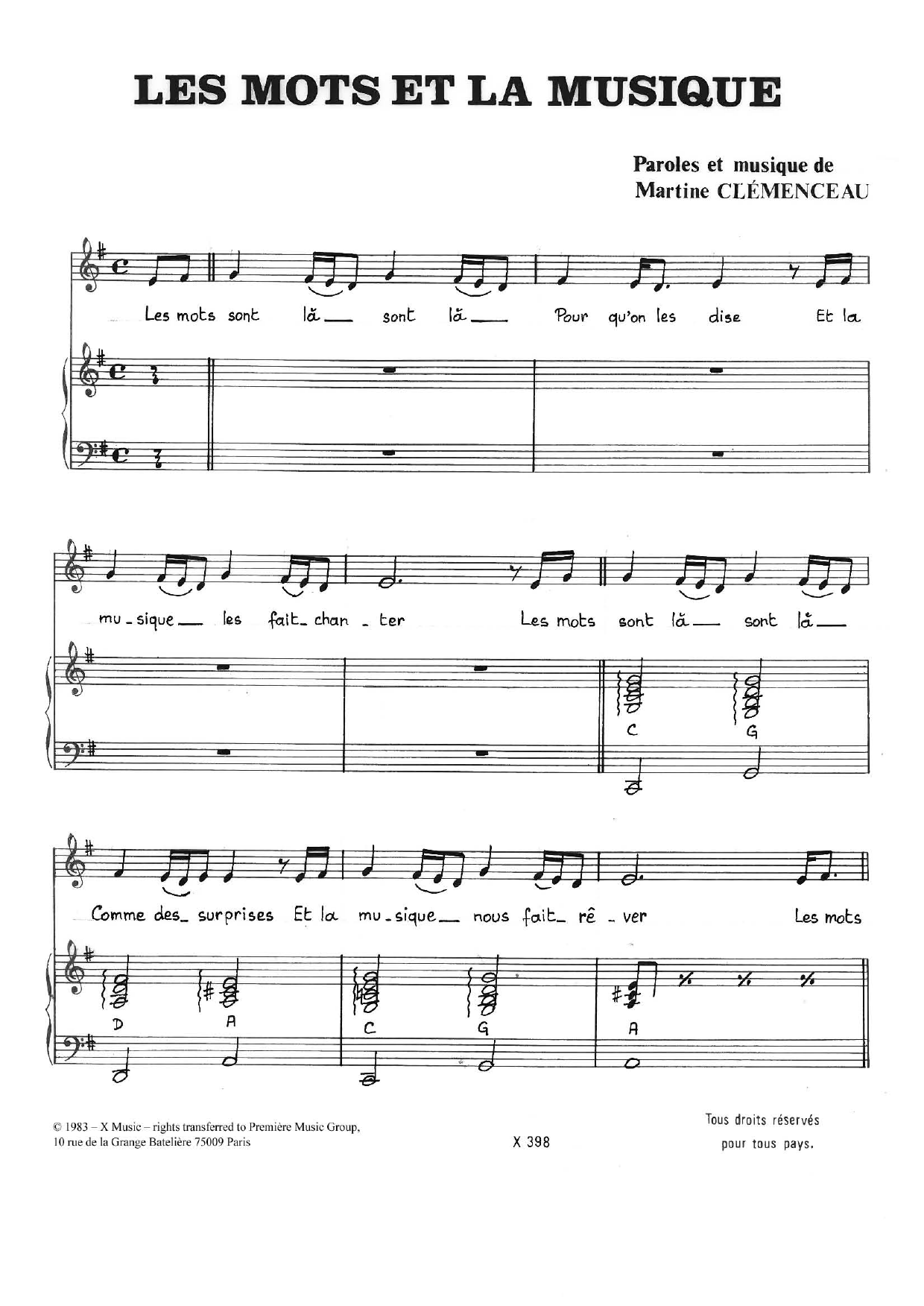 Martine Clemenceau Les Mots Et La Musique Sheet Music