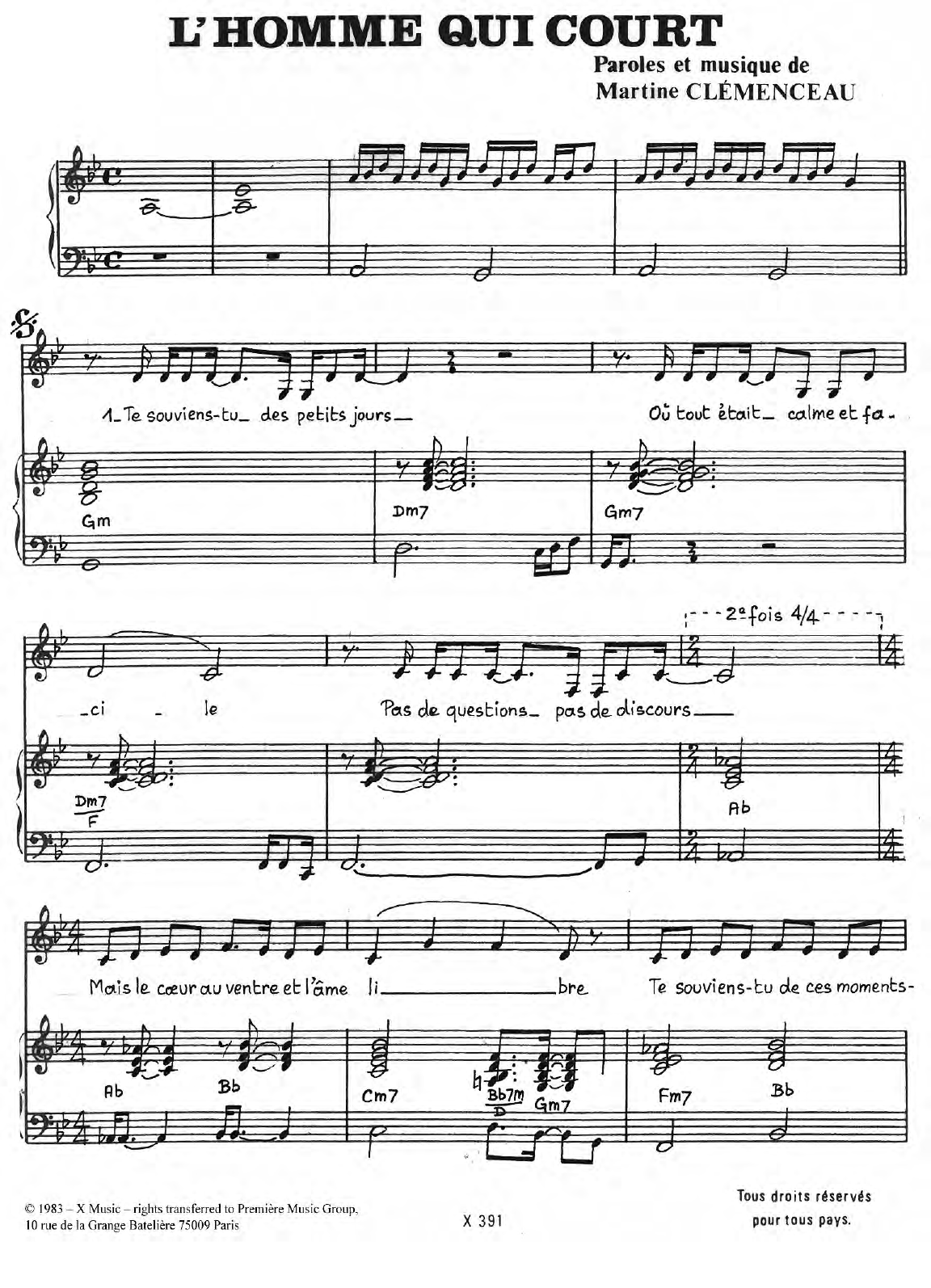 Martine Clemenceau L'homme Qui Court Sheet Music