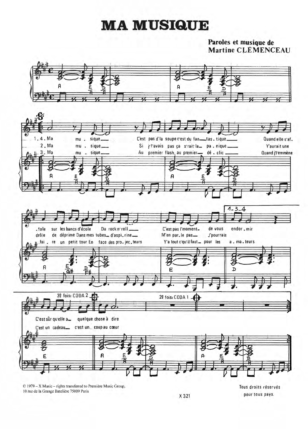 Martine Clemenceau Ma Musique Sheet Music