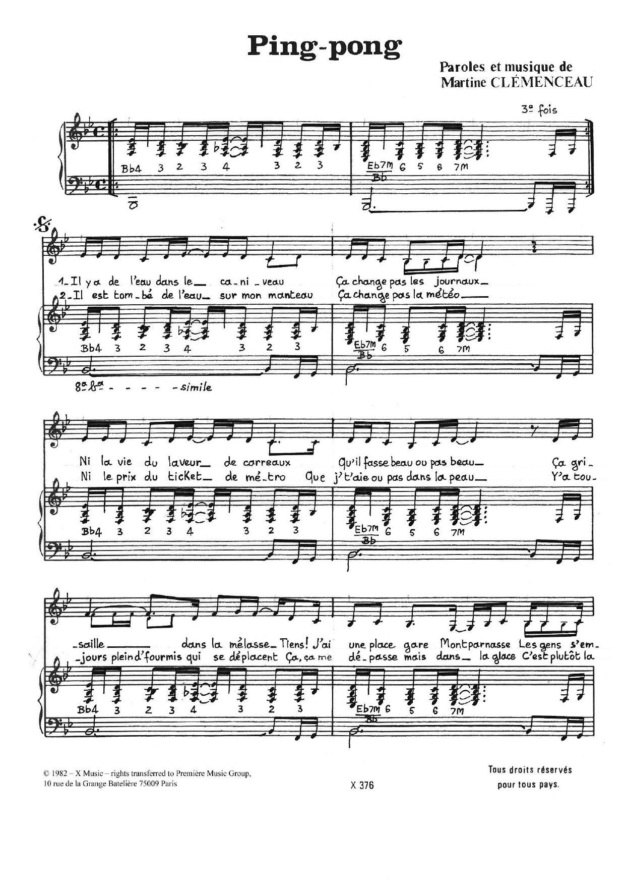 Martine Clemenceau Ping-Pong Sheet Music