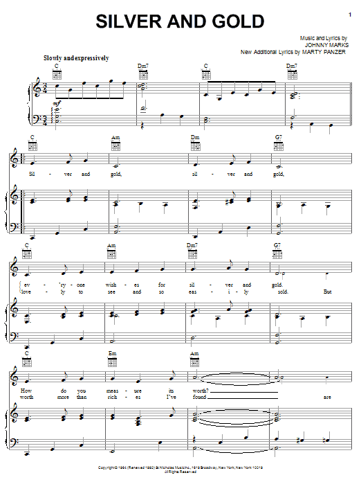 Marty Panzer Silver And Gold Sheet Music