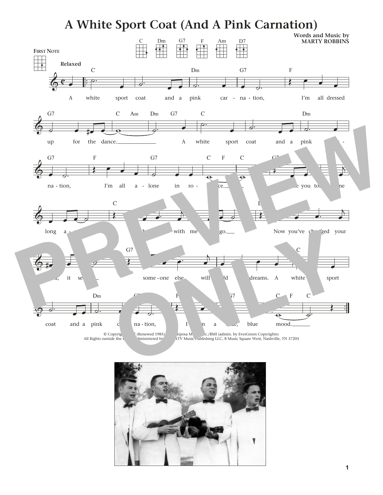 Marty Robbins A White Sport Coat (And A Pink Carnation) (from The Daily Ukulele) (arr. Liz and Sheet Music