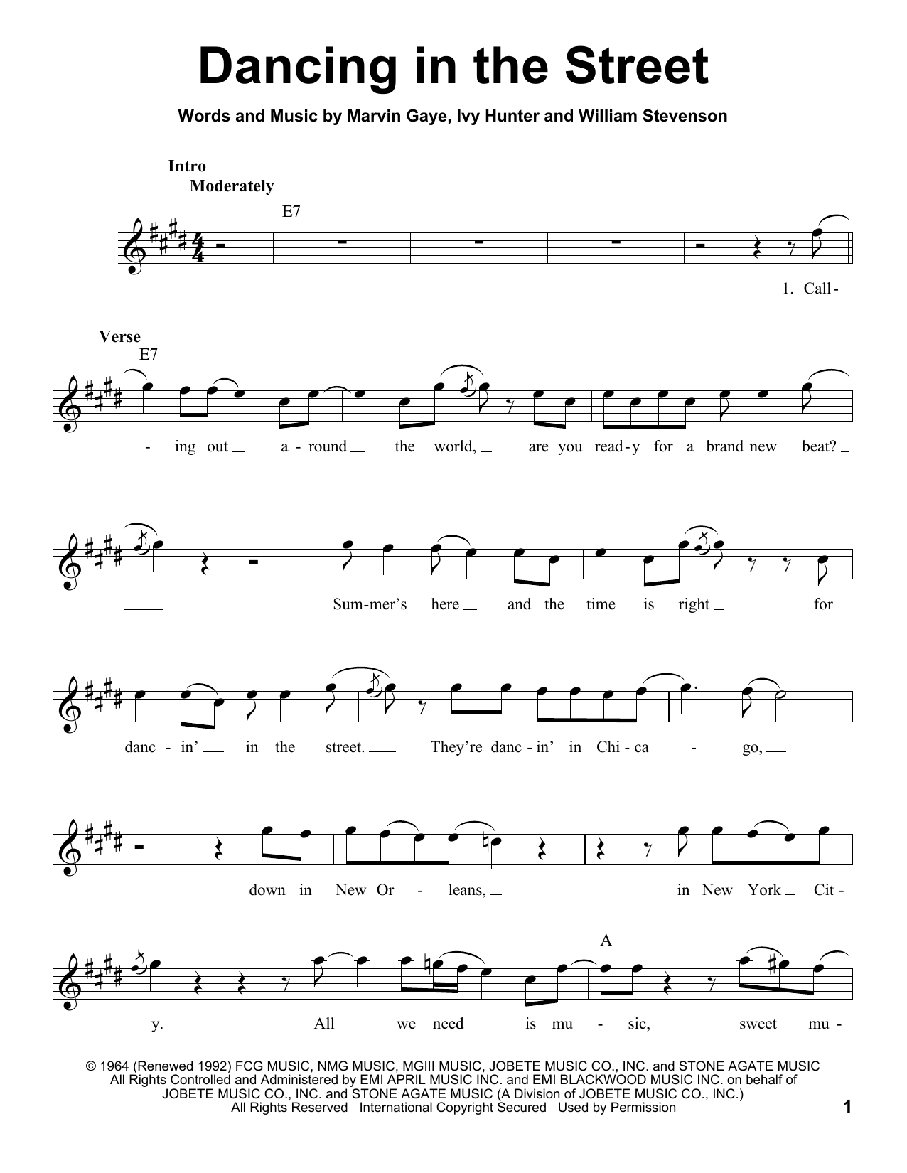 Marvin Gaye Dancing In The Street Sheet Music