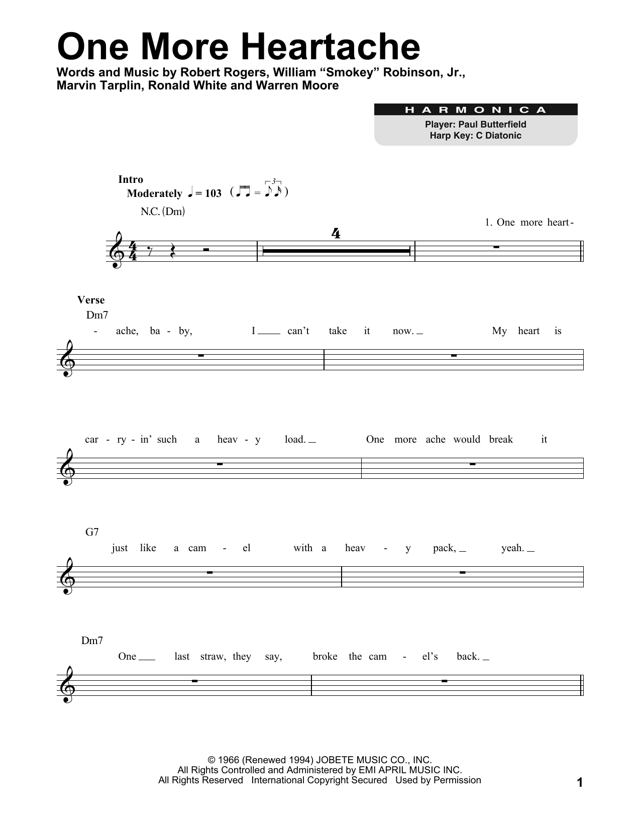 Marvin Gaye One More Heartache Sheet Music