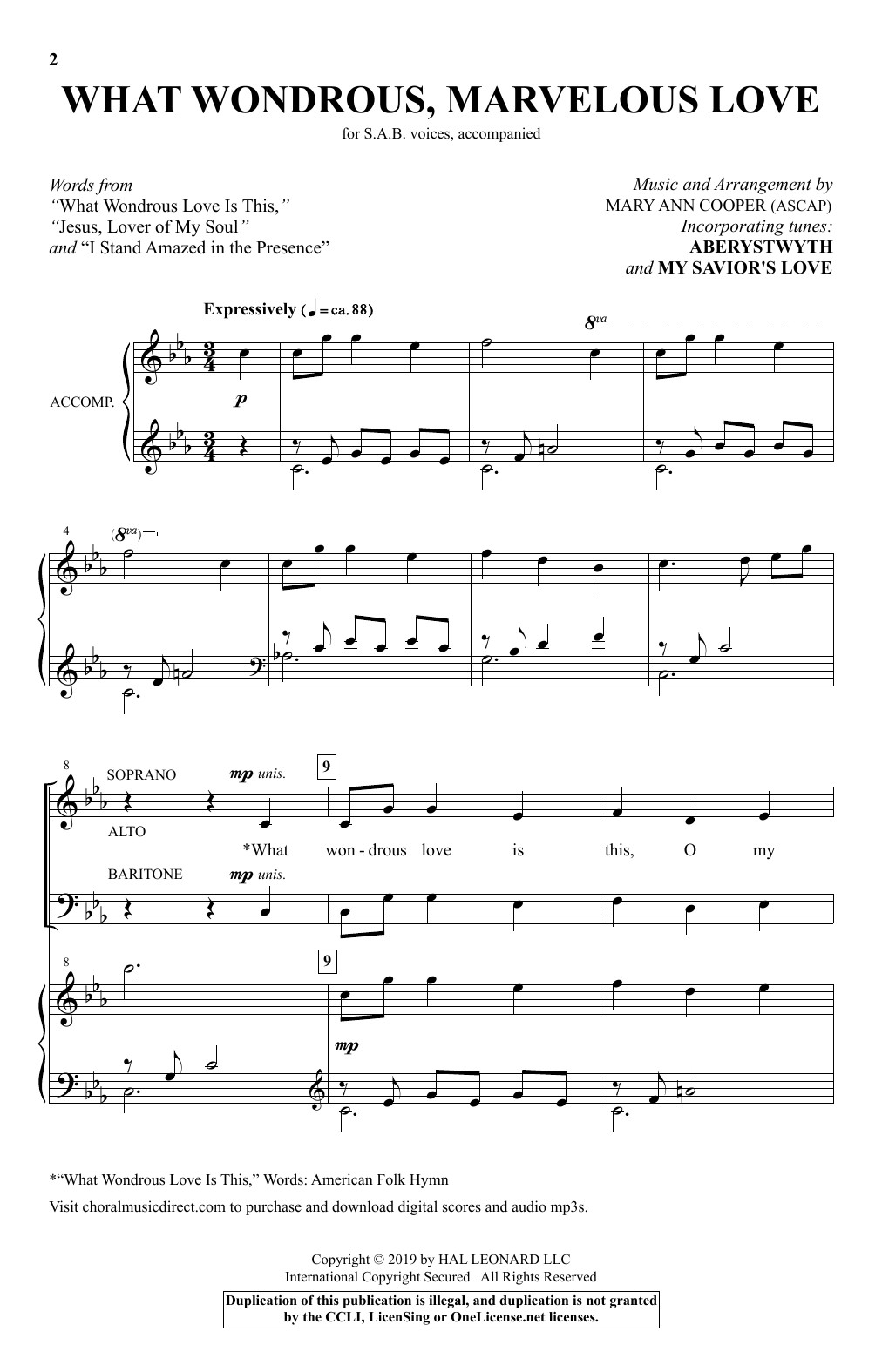 Mary Ann Cooper What Wondrous, Marvelous Love Sheet Music