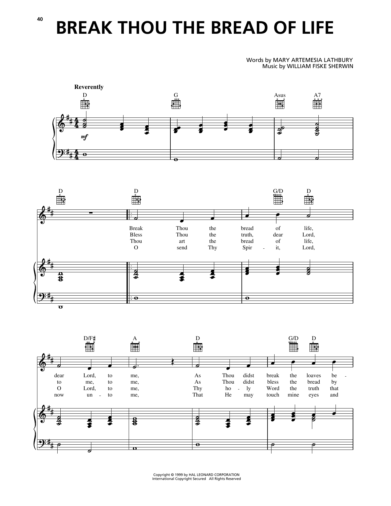 William F. Sherwin Break Thou The Bread Of Life Sheet Music