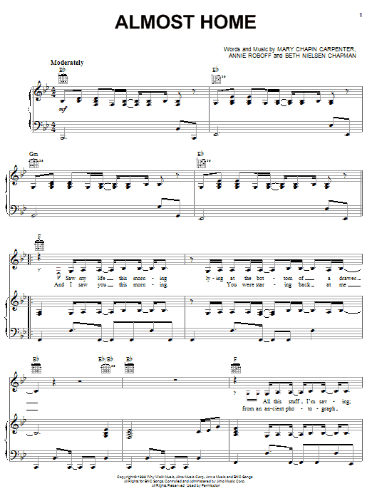 Mary Chapin Carpenter Almost Home Sheet Music