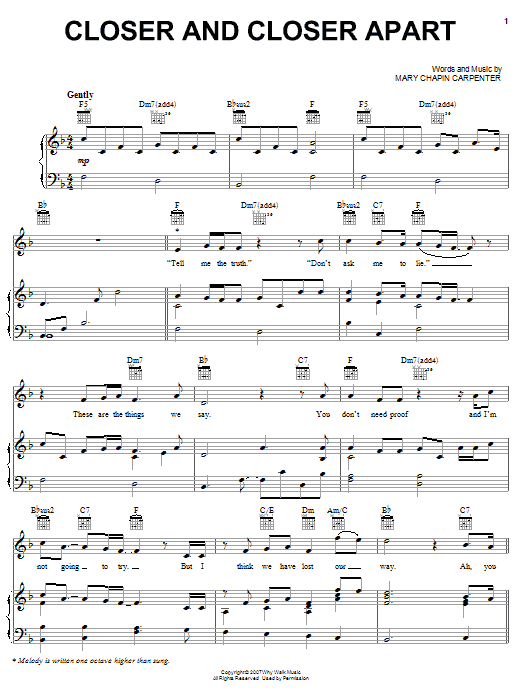 Mary Chapin Carpenter Closer And Closer Apart Sheet Music