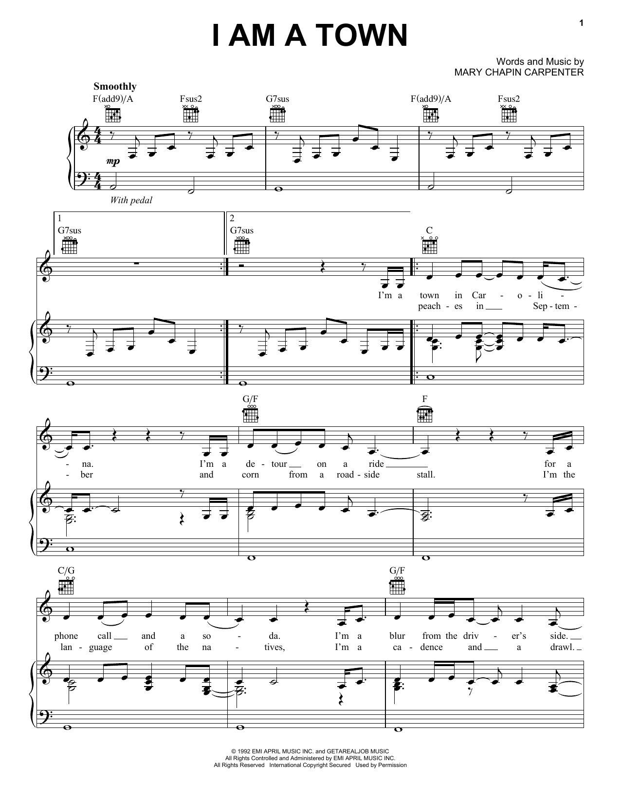 Mary Chapin Carpenter I Am A Town Sheet Music