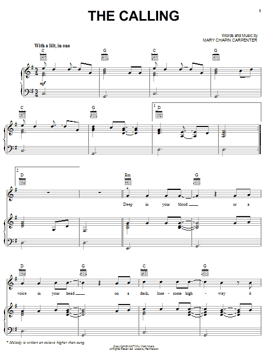 Mary Chapin Carpenter The Calling Sheet Music