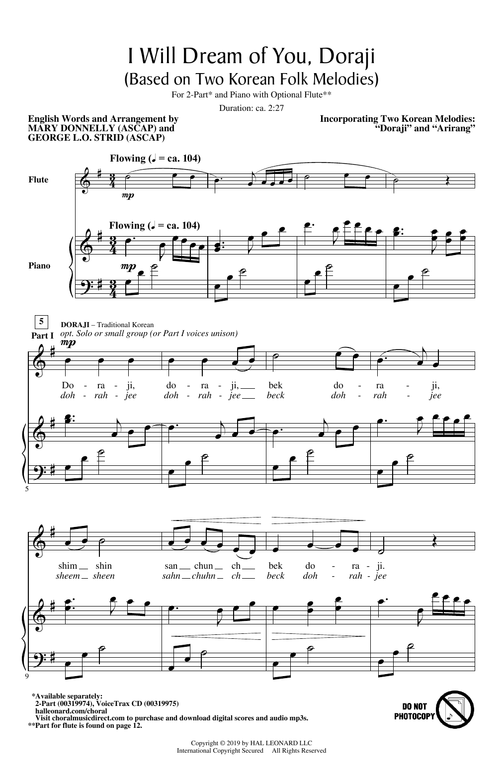 Mary Donnelly and George L.O. Strid I Will Dream Of You, Doraji (Based on Two Korean Folk Melodies) Sheet Music