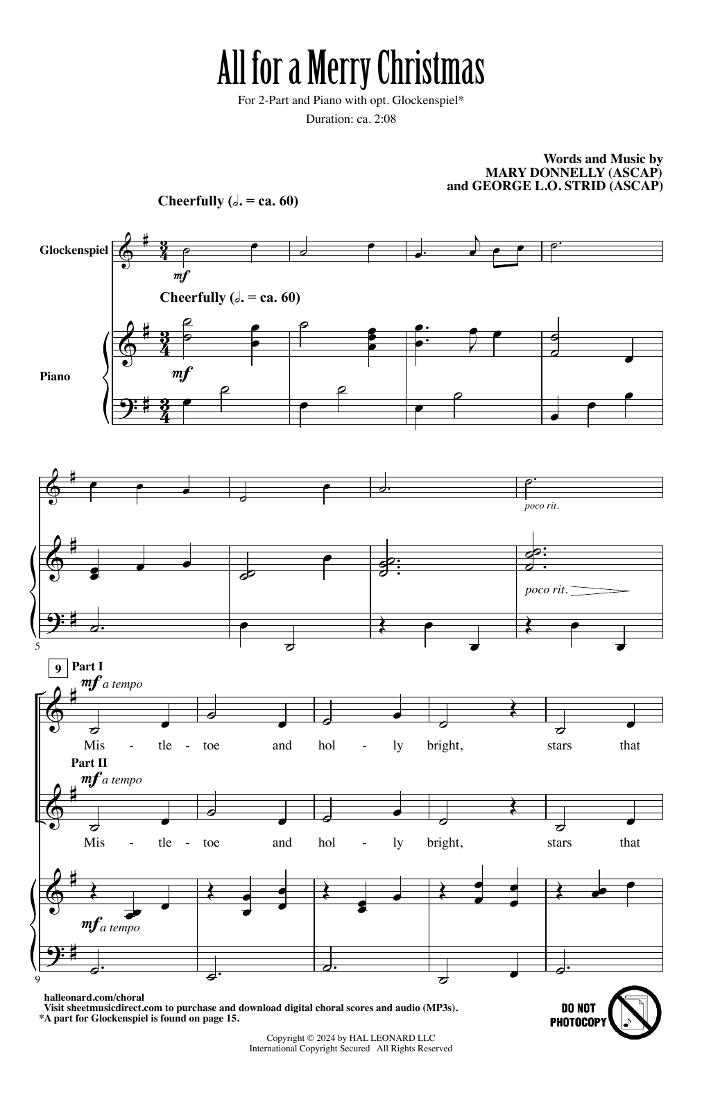 Mary Donnelly & George L.O. Strid All For A Merry Christmas Sheet Music