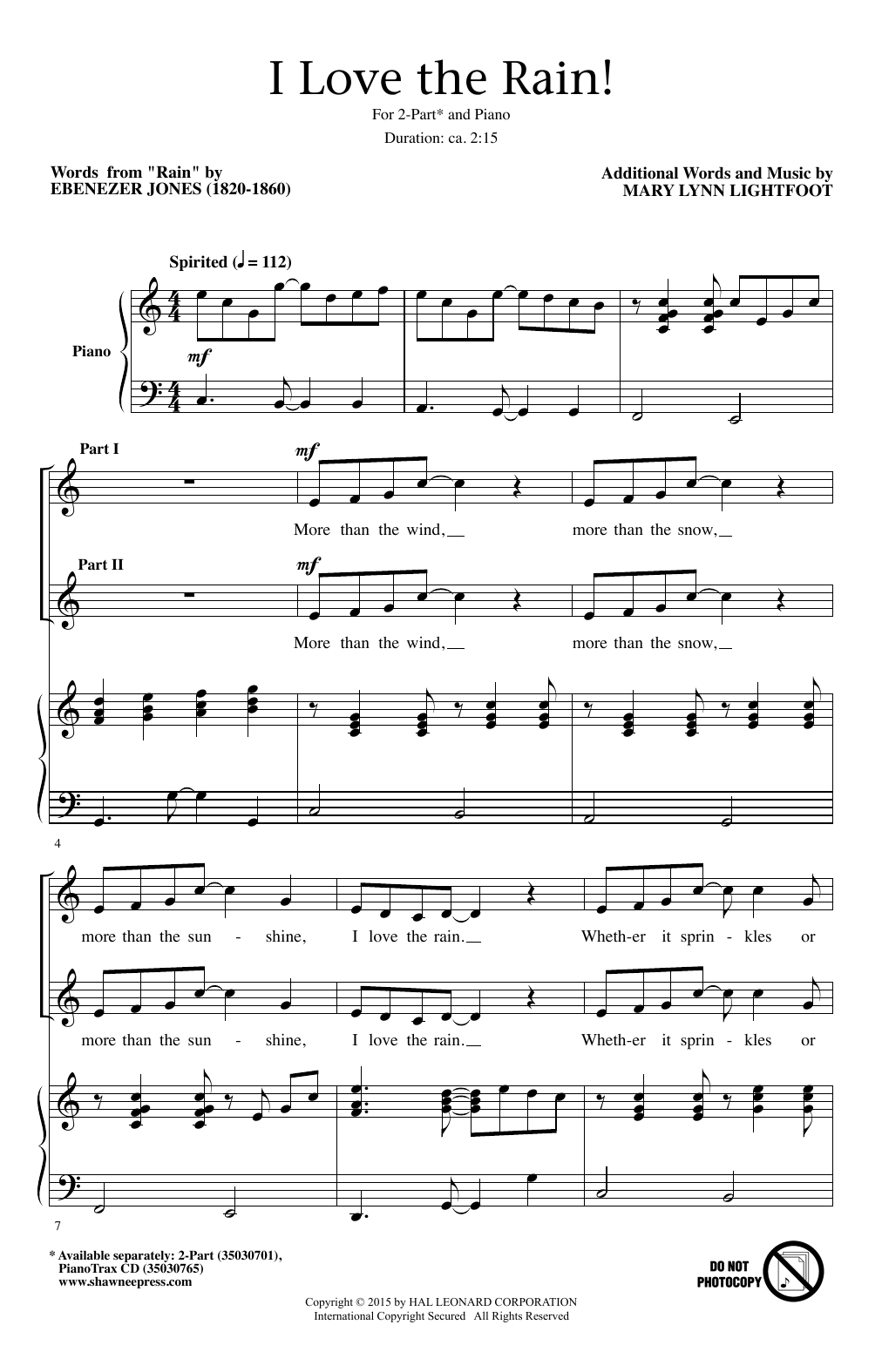 Mary Lynn Lightfoot I Love The Rain! Sheet Music