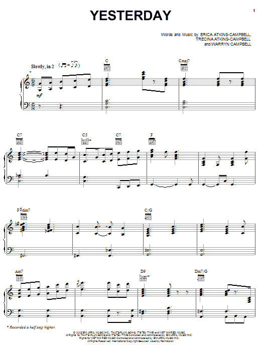 Mary Mary Yesterday Sheet Music