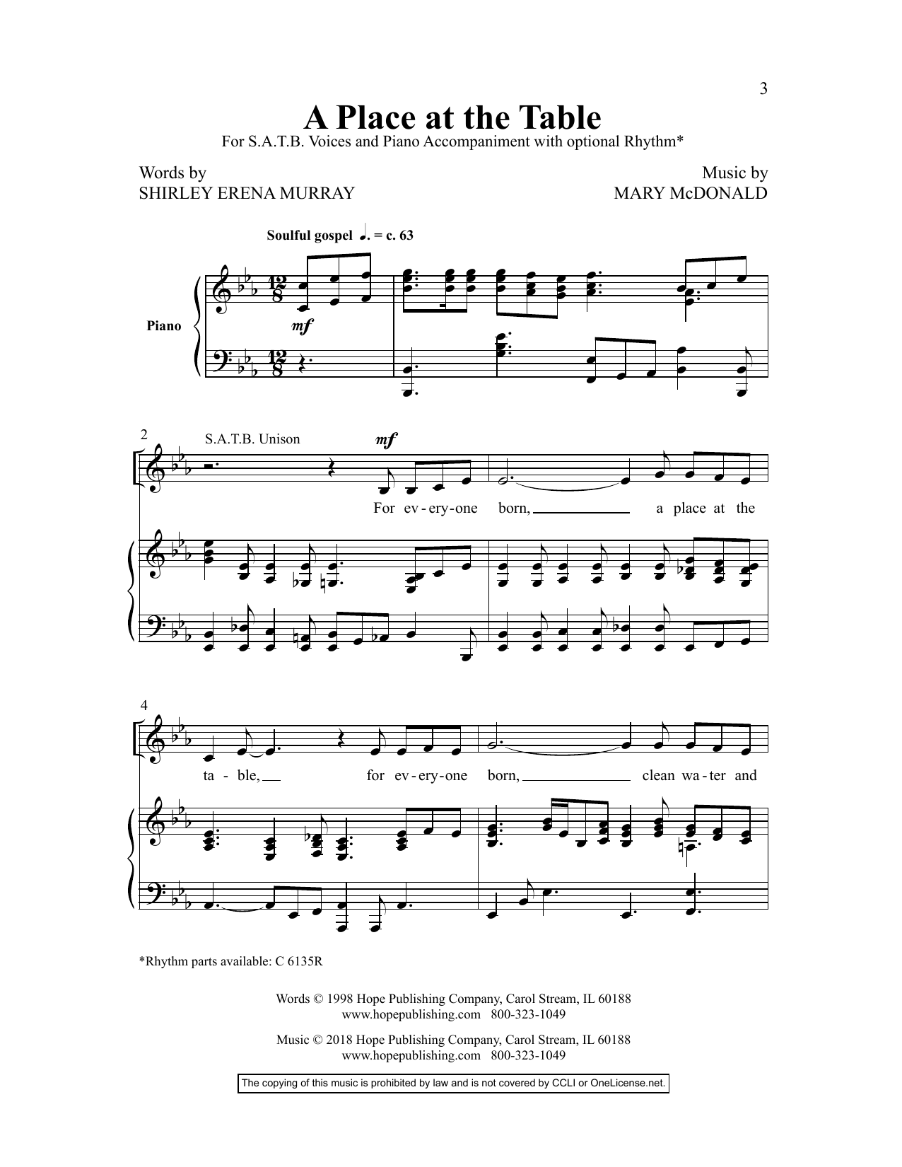 Mary McDonald A Place At The Table Sheet Music