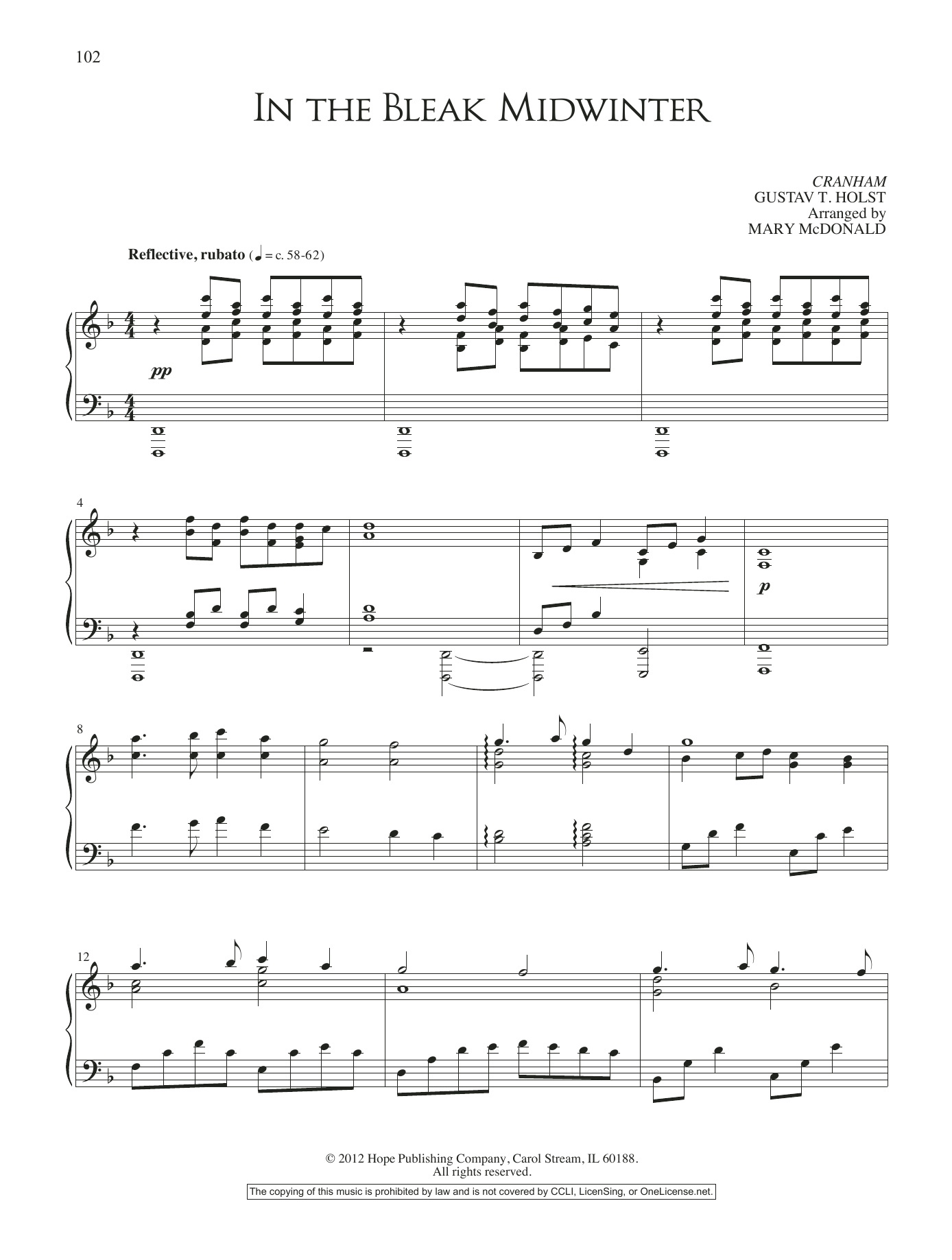 Mary McDonald In The Bleak Midwinter Sheet Music