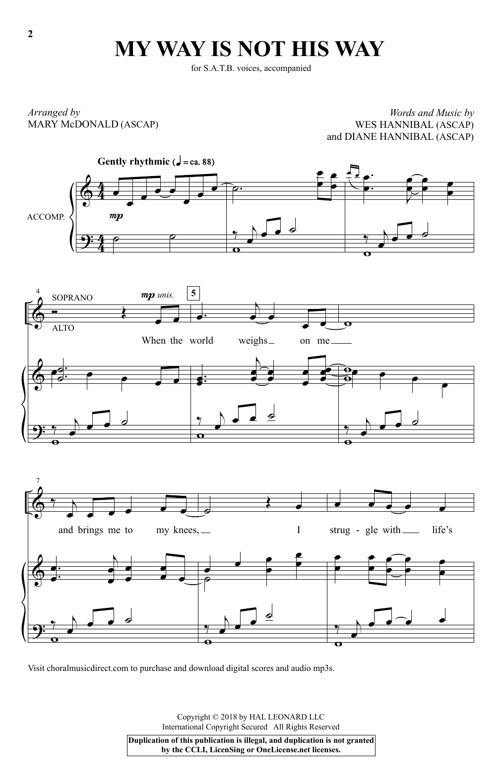 Mary McDonald My Way Is Not His Way Sheet Music