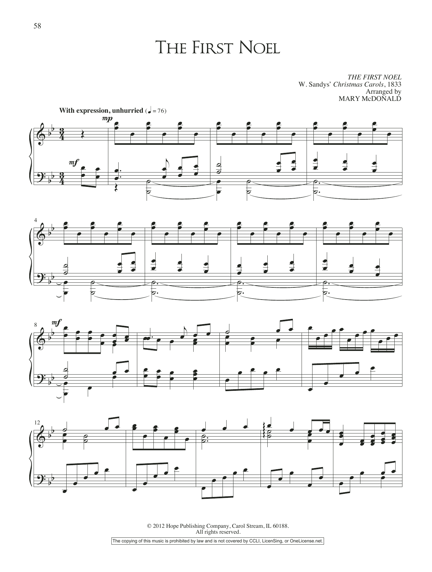 Mary McDonald The First Noel Sheet Music