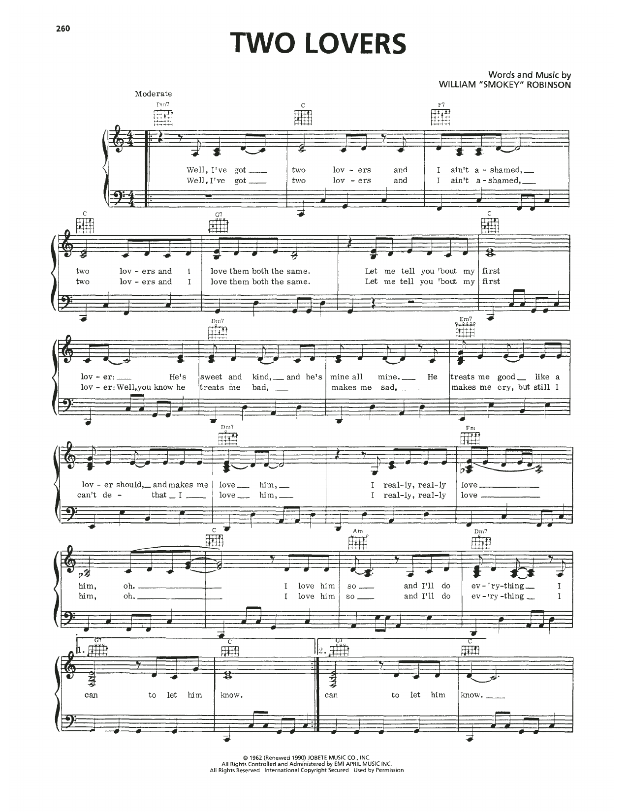 Mary Wells Two Lovers Sheet Music