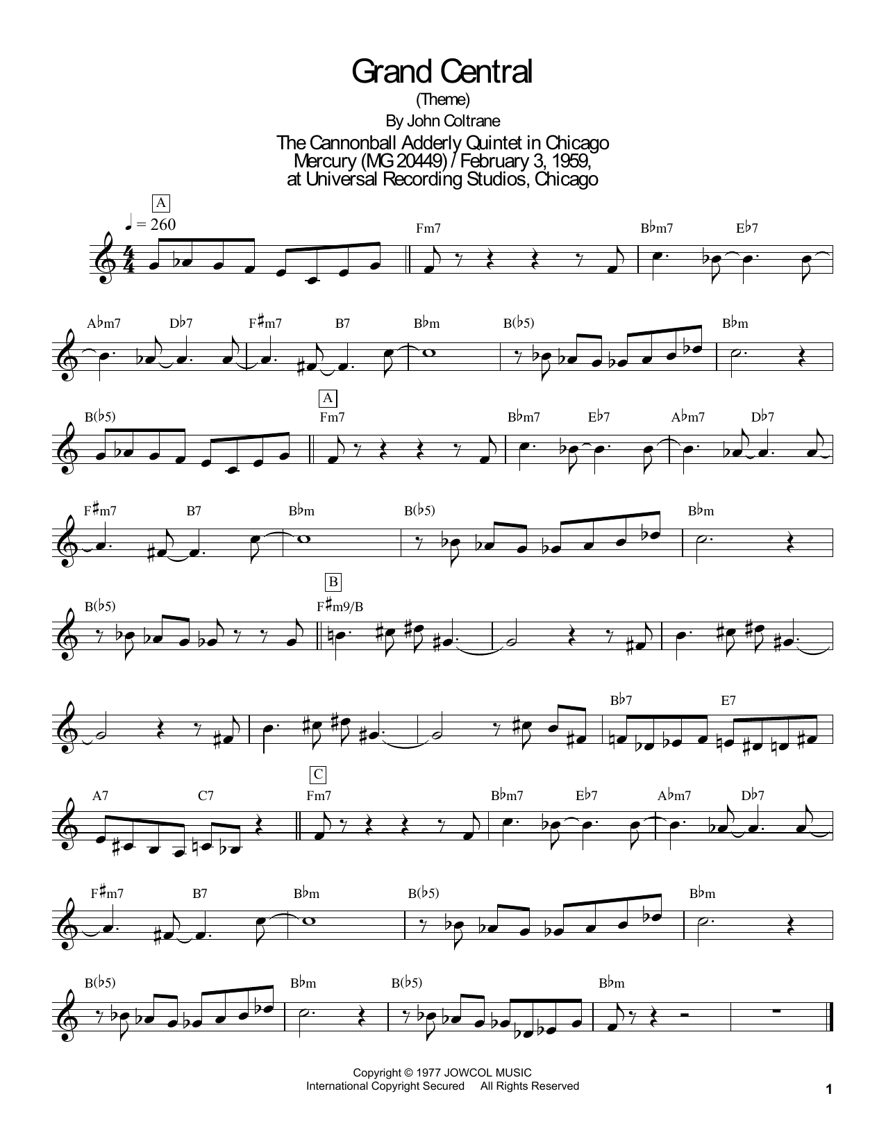 Masaya Yamaguchi Grand Central Sheet Music