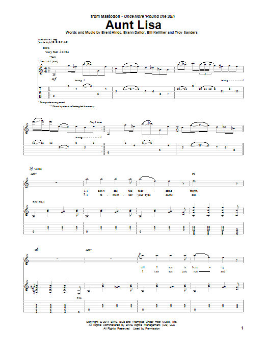 Mastodon Aunt Lisa Sheet Music