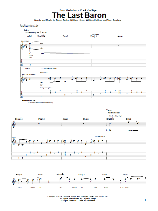 Mastodon The Last Baron Sheet Music