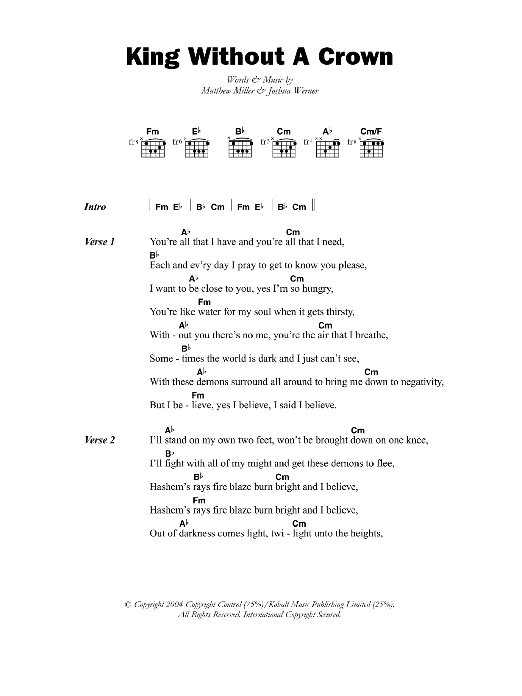 Matisyahu King Without A Crown Sheet Music