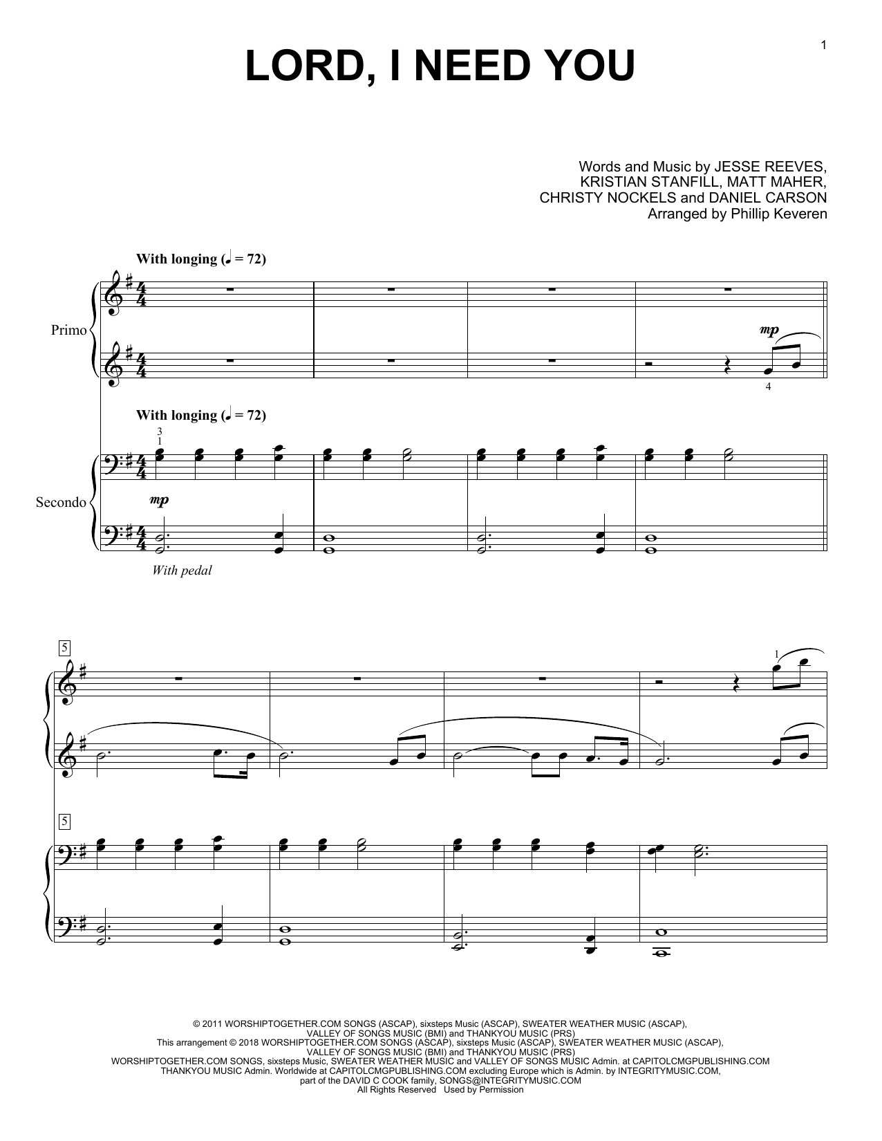 Matt Maher Lord, I Need You (arr. Phillip Keveren) Sheet Music