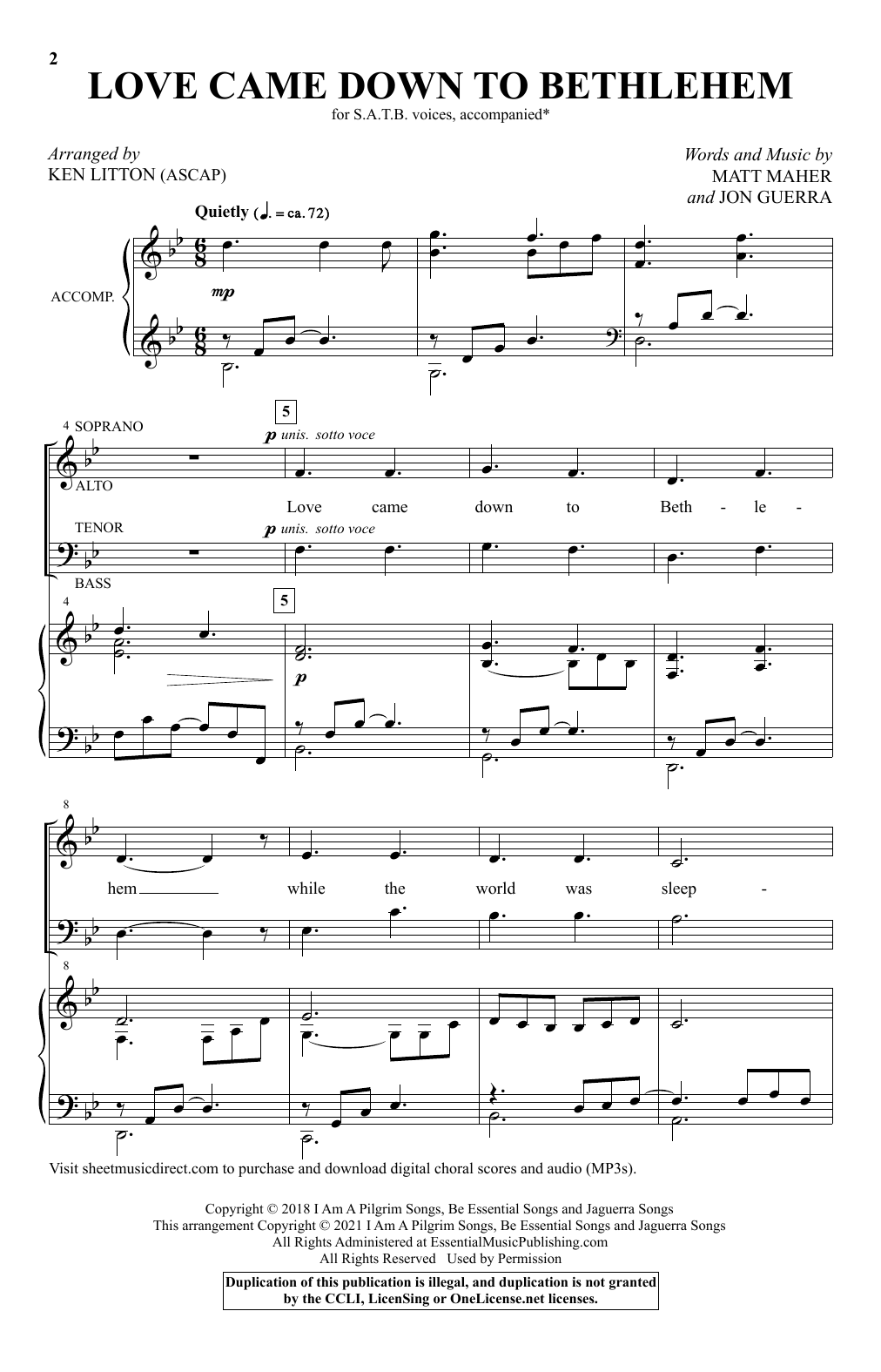 Matt Maher Love Came Down To Bethlehem (arr. Ken Litton) Sheet Music