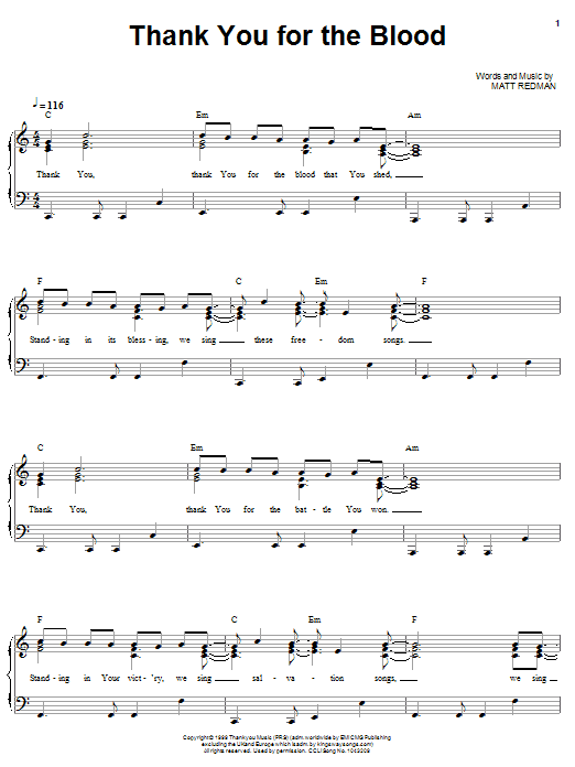 Matt Redman Thank You For The Blood Sheet Music