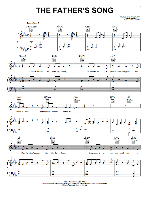 Matt Redman The Father's Song Sheet Music
