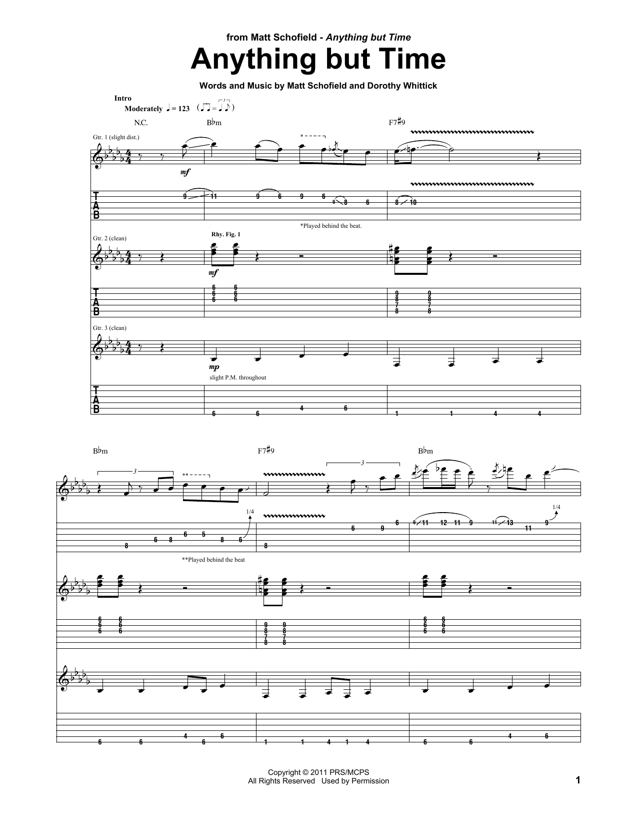 Matt Schofield Anything But Time Sheet Music