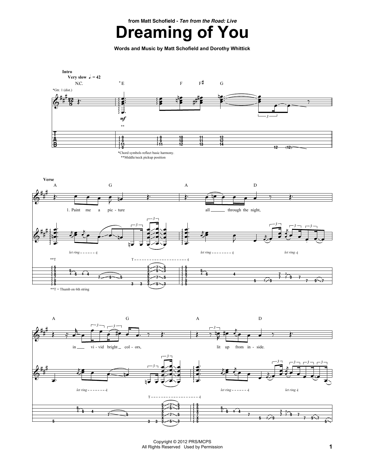 Matt Schofield Dreaming Of You Sheet Music