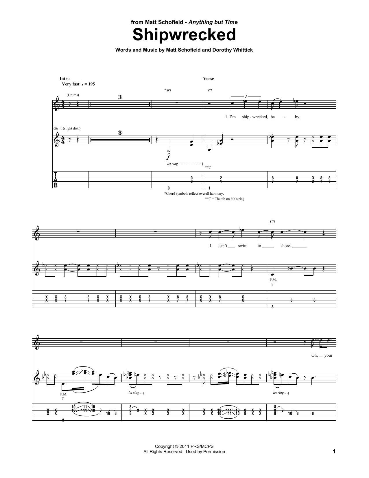 Matt Schofield Shipwrecked Sheet Music