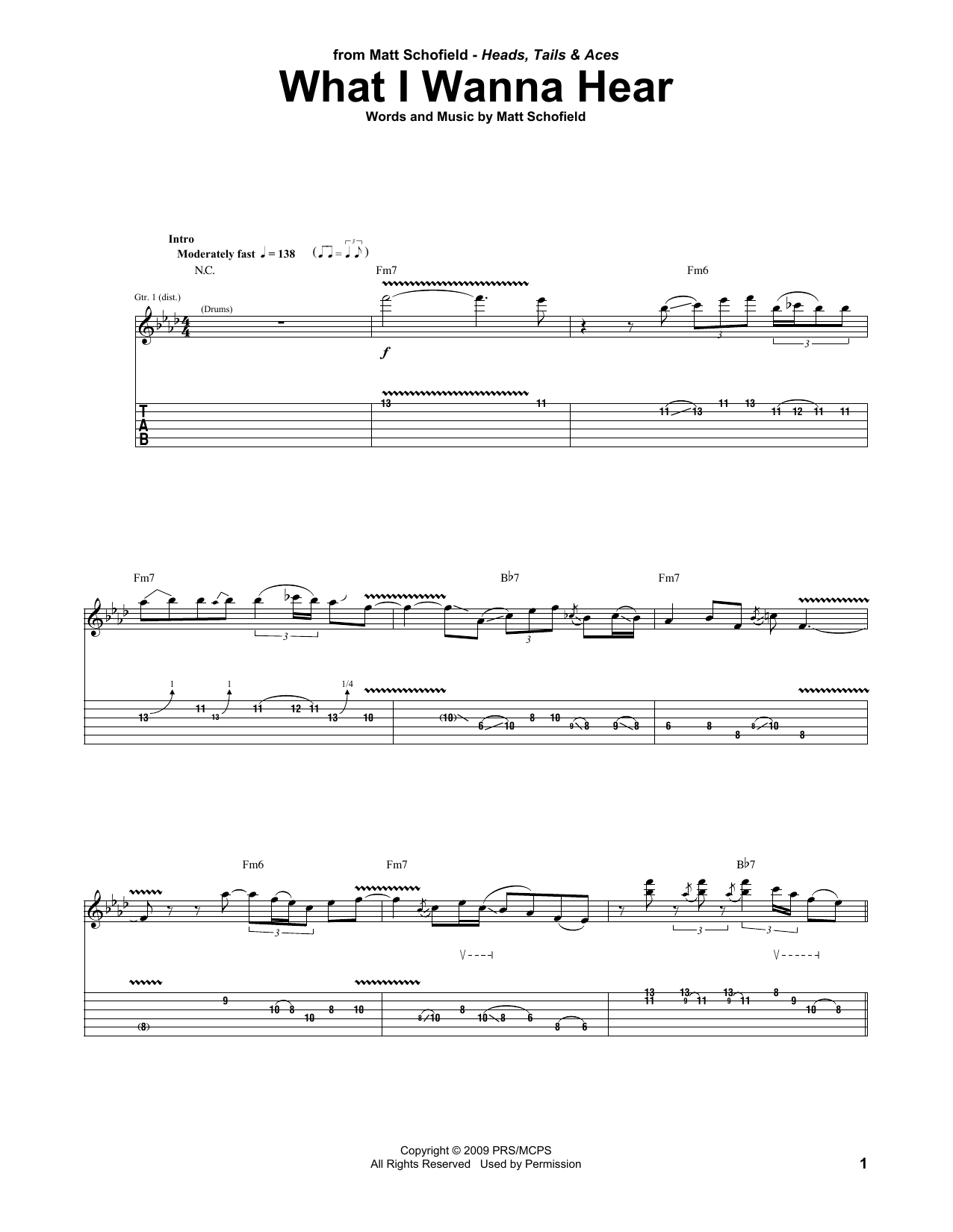 Matt Schofield What I Wanna Hear Sheet Music