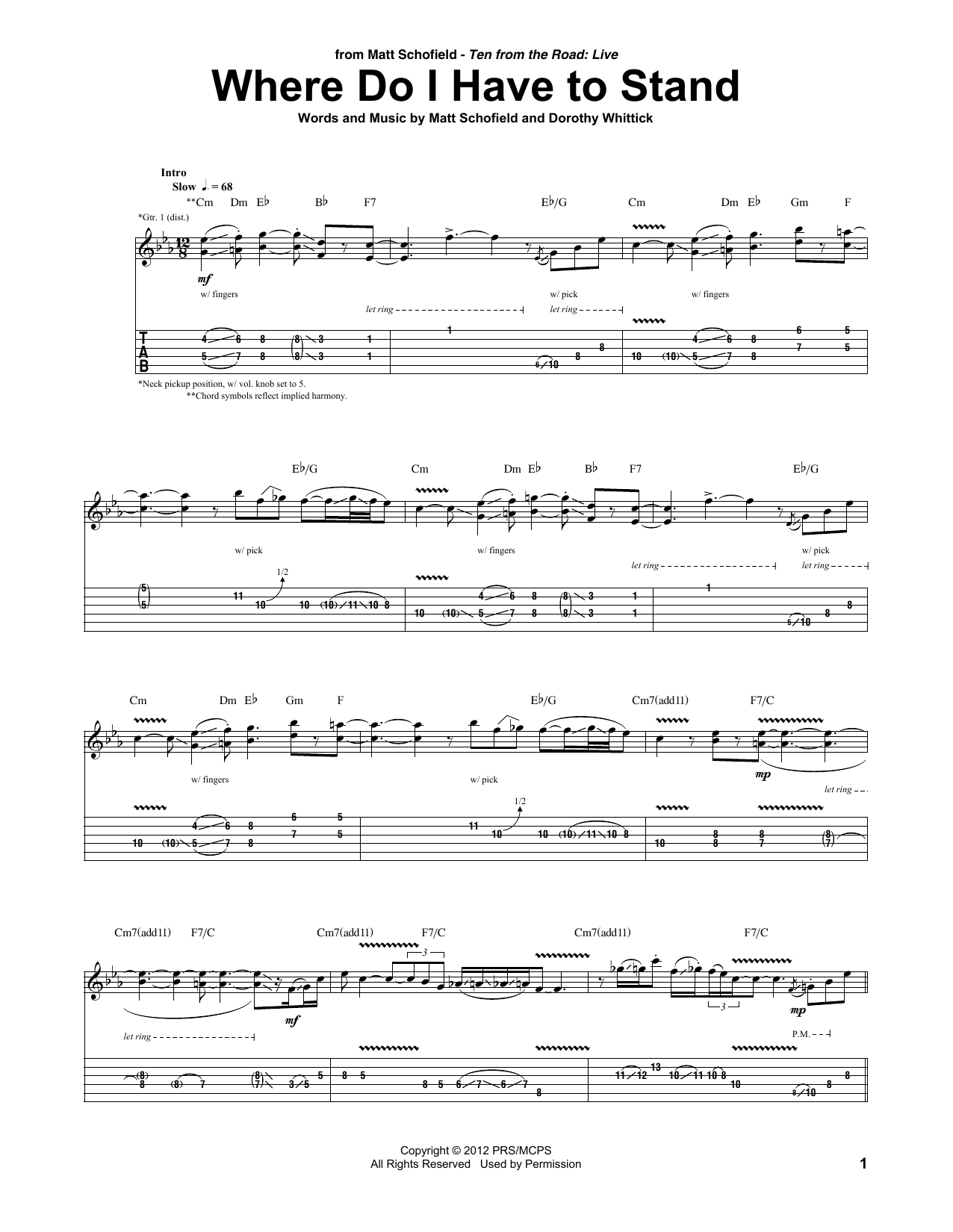 Matt Schofield Where Do I Have To Stand Sheet Music