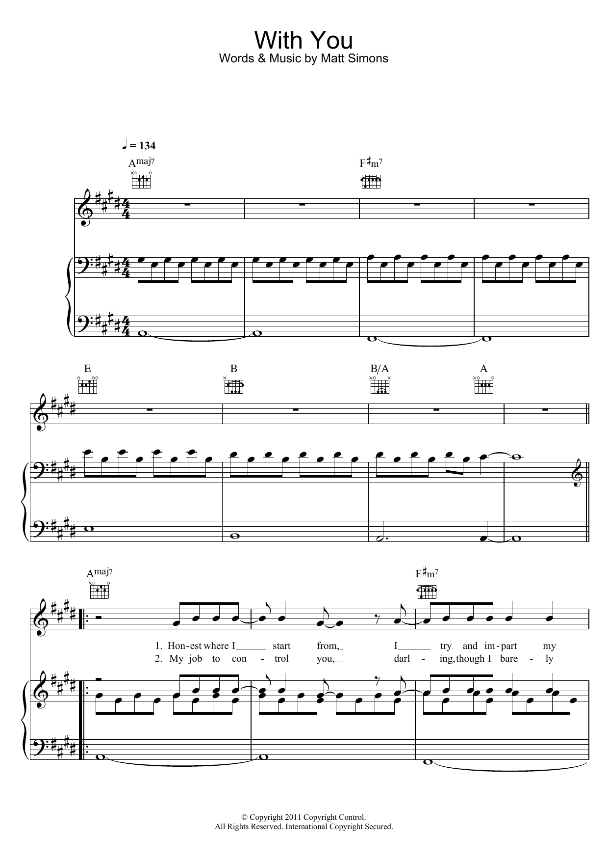Matt Simons With You Sheet Music