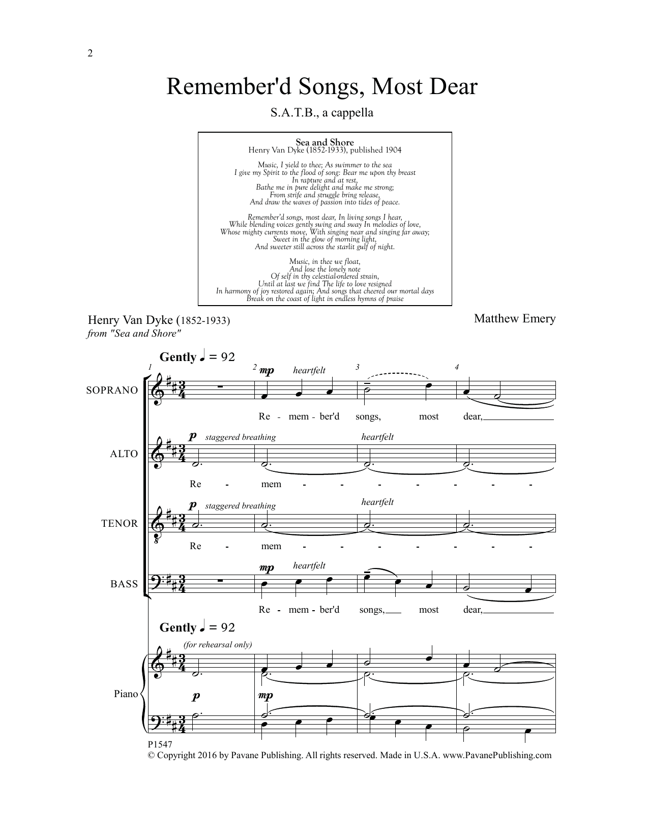 Matthew Emery Remember'd Songs, Most Dear Sheet Music