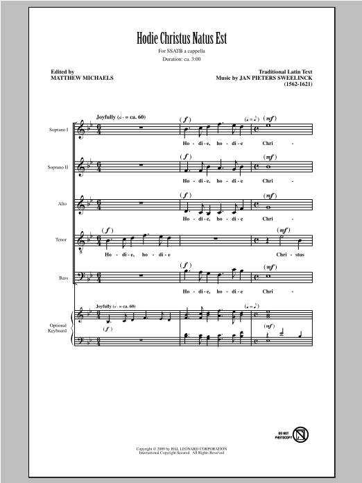 Matthew Michaels Hodie Christus Natus Est Sheet Music